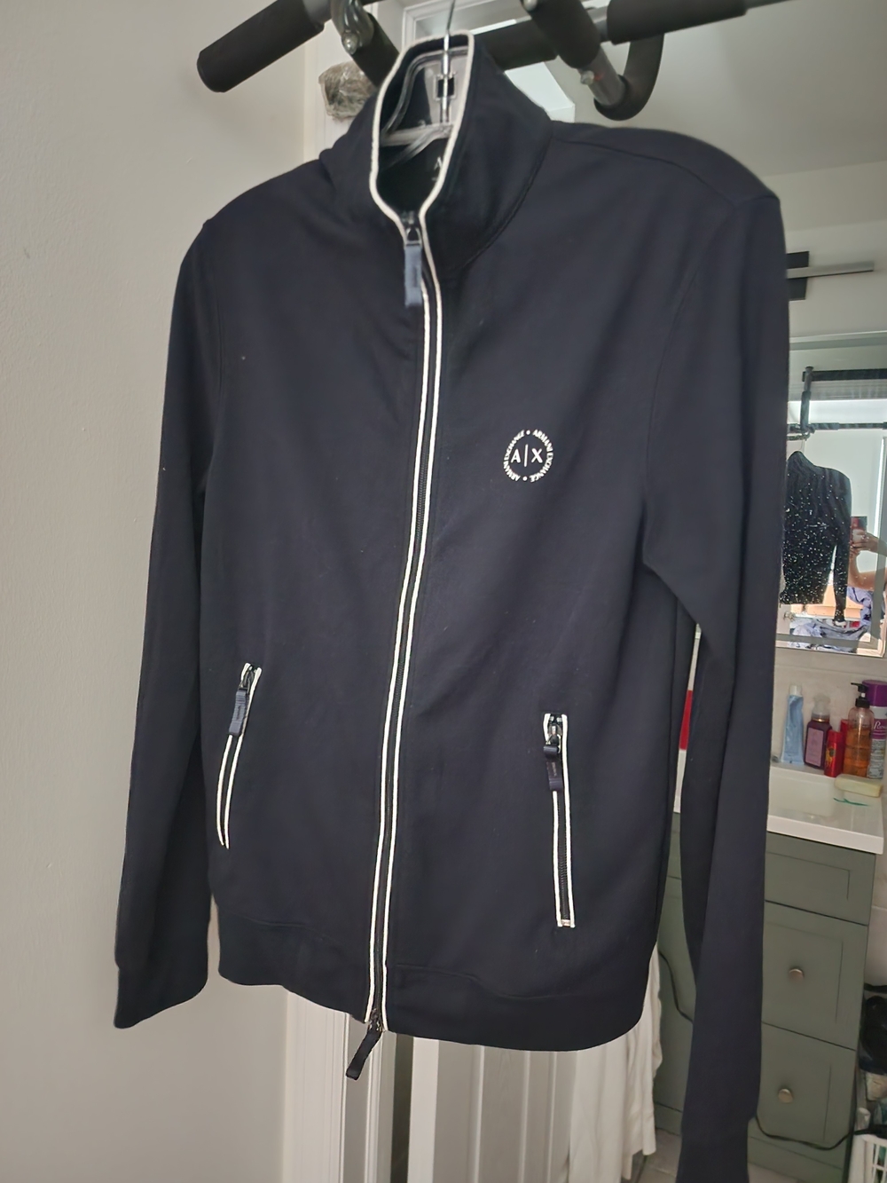 Armani Exchange Black Track Jacket with White Piping
